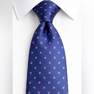 Brooks Brothers 346 Pure Silk Tie Blue with Small Purple Flowers Made In USA